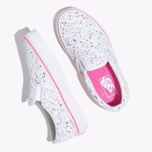 Vans Kiz Çocuk Kaykay Ayakkabısı Glitter Stars Slip-On Beyaz/Pembe | 16999-727